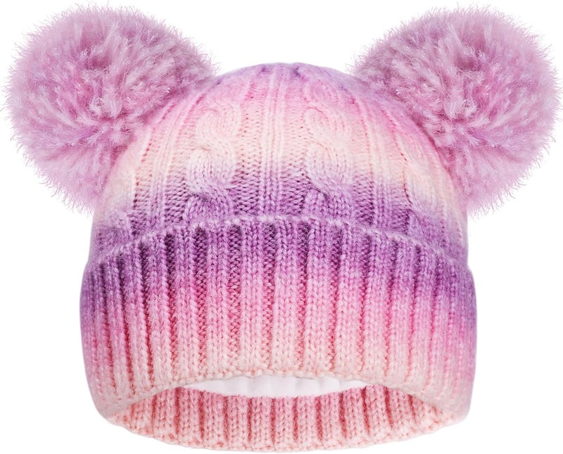 ACTLATI Kids Winter Knitted Beanie Hat Colorful Pompom Ears Ski Hat for Boy Girl(Ages 7-12) - Image 1